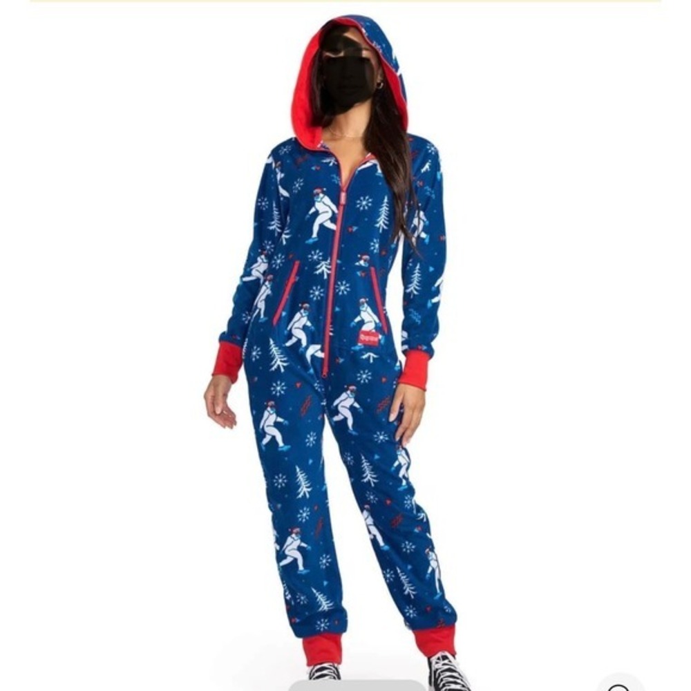 Tipsy Elves Yuletide‎ Yeti Mens Jumpsuit Blue Fleece Christmas Onesie Large New